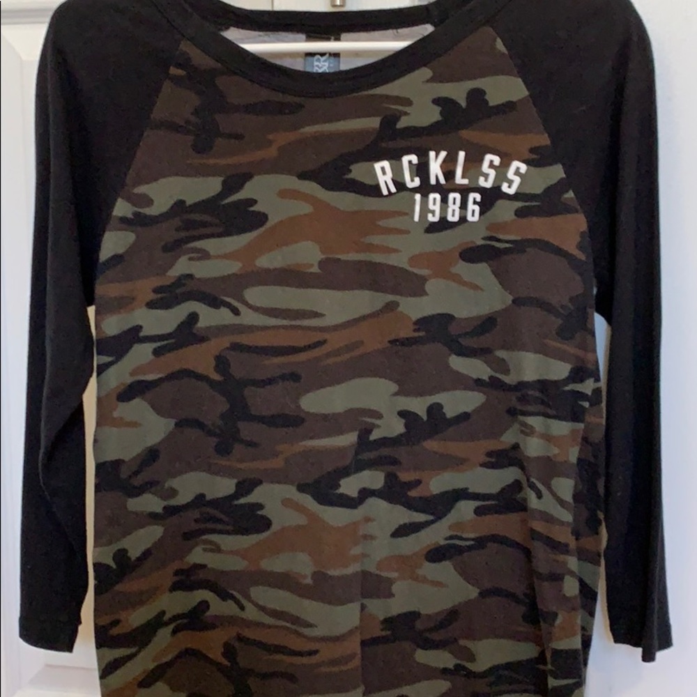 Camo and black long sleeve top